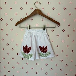 Handmade tulip appliqué shorts